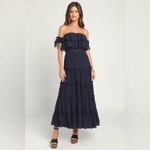 Lulu's Midnight Blue Ruffle Maxi Dress